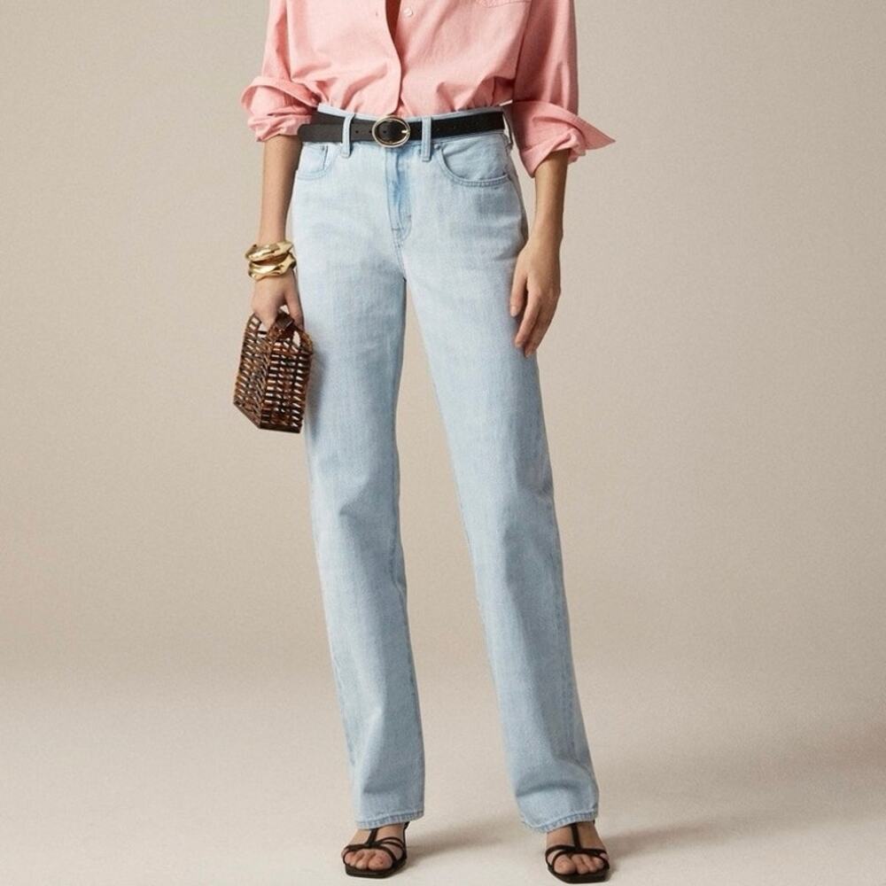 NWT J.Crew Petite Mid-Rise Straight Denim Jeans Montauk Wash Blue Size 30 Petite